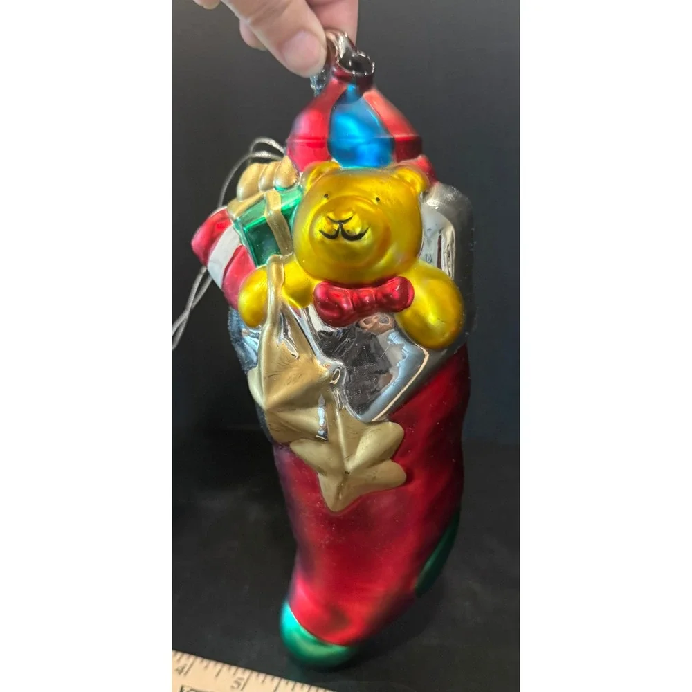 Dept 56 Mercury Glass Large Christmas Ornament Red Stocking Bear Stars 10
